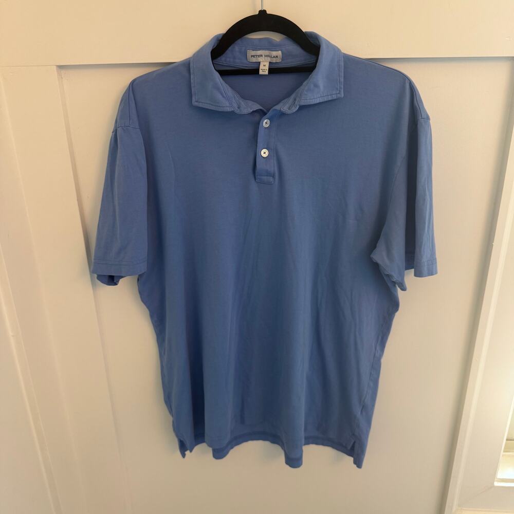 Peter Millar Men's Blue Cotton Polo Shirt Short Sleeve Relaxed Fit Size Medium